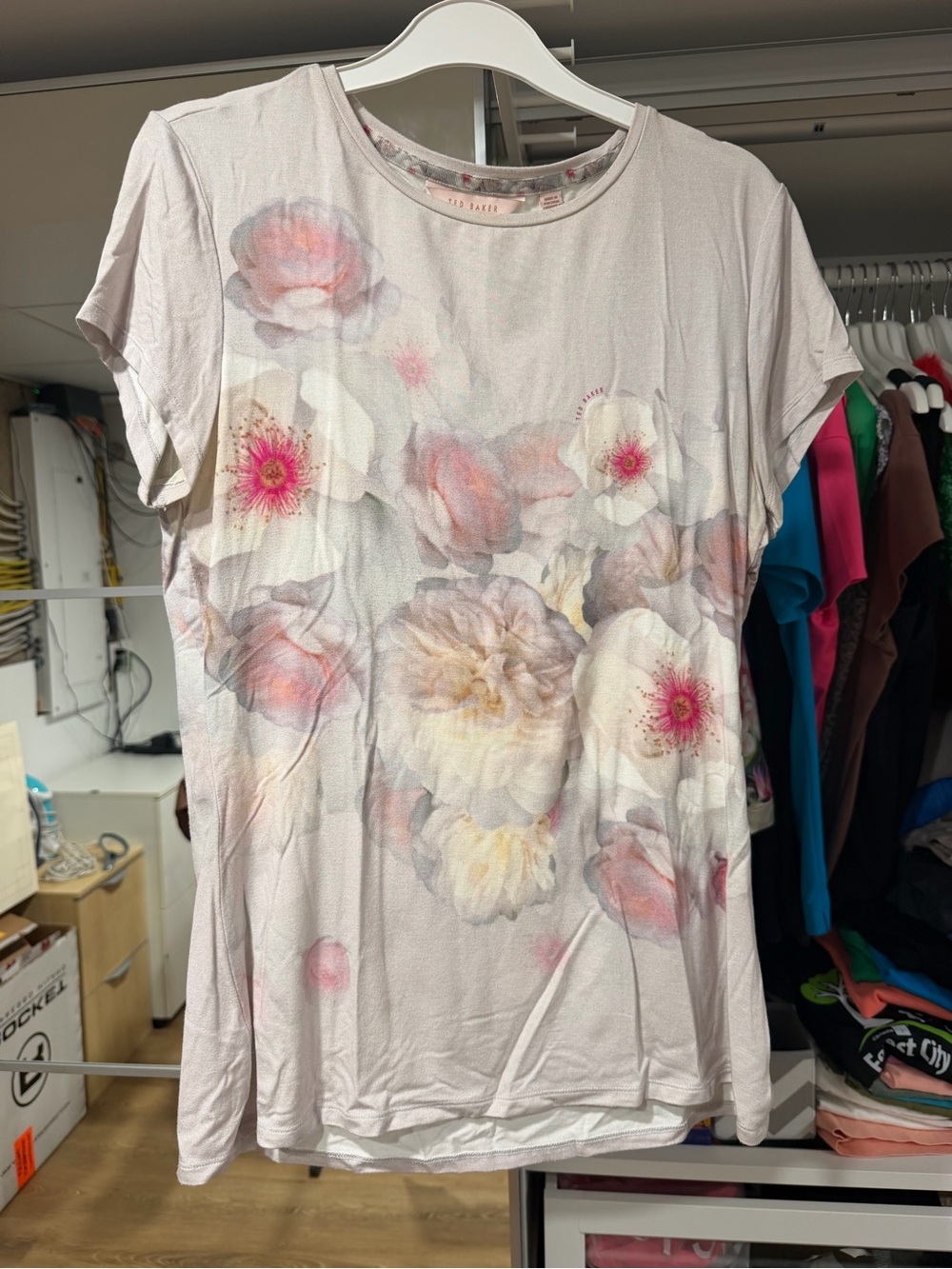 Ted Baker Floral Short Sleeve Tee in Soft Blush and Ivory